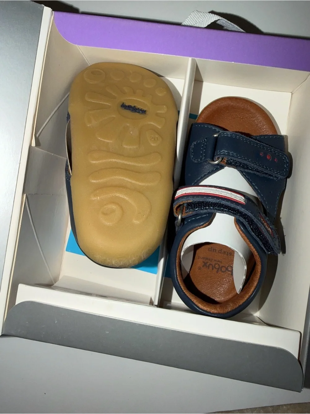 NWT Bobux Step Up Navy Leather Sandals Size 4-4.5 Baby First Walker 20 EU